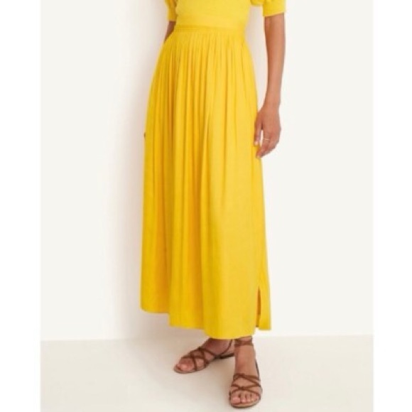 Ann Taylor Dresses & Skirts - Ann Taylor Canary Yellow Midi Skirt with Gathered Waist